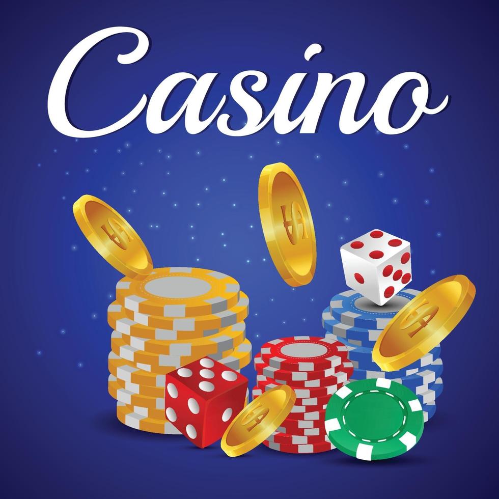 Casino, spelmarker, tärningar och guldmynt